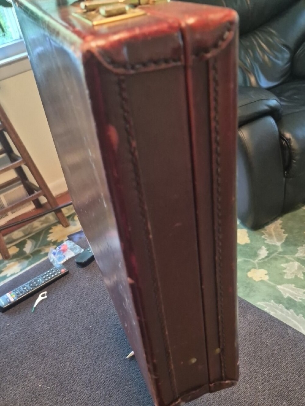 Classic Brown Leather Briefcase with Gold Hardware - Picture 5 of 15